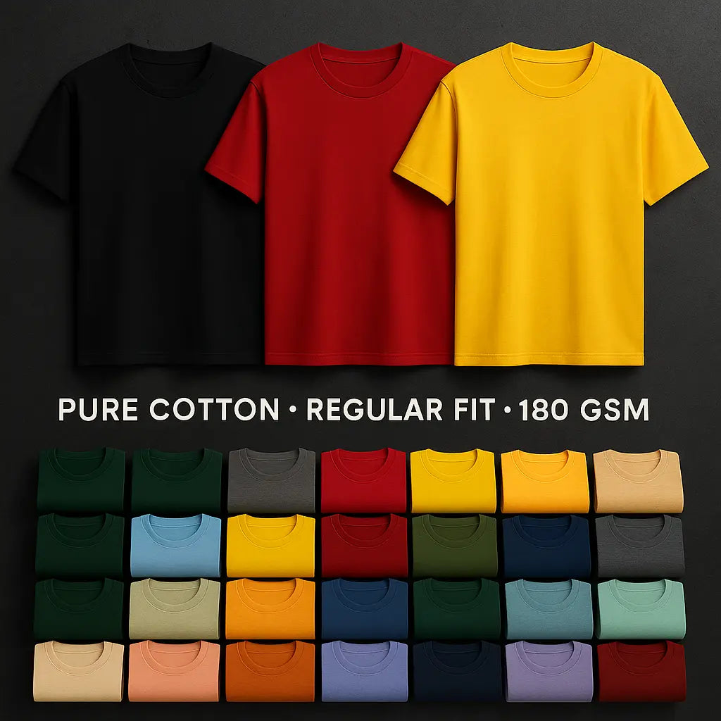 Premium plain cotton T-shirts in multiple solid colors by FELT